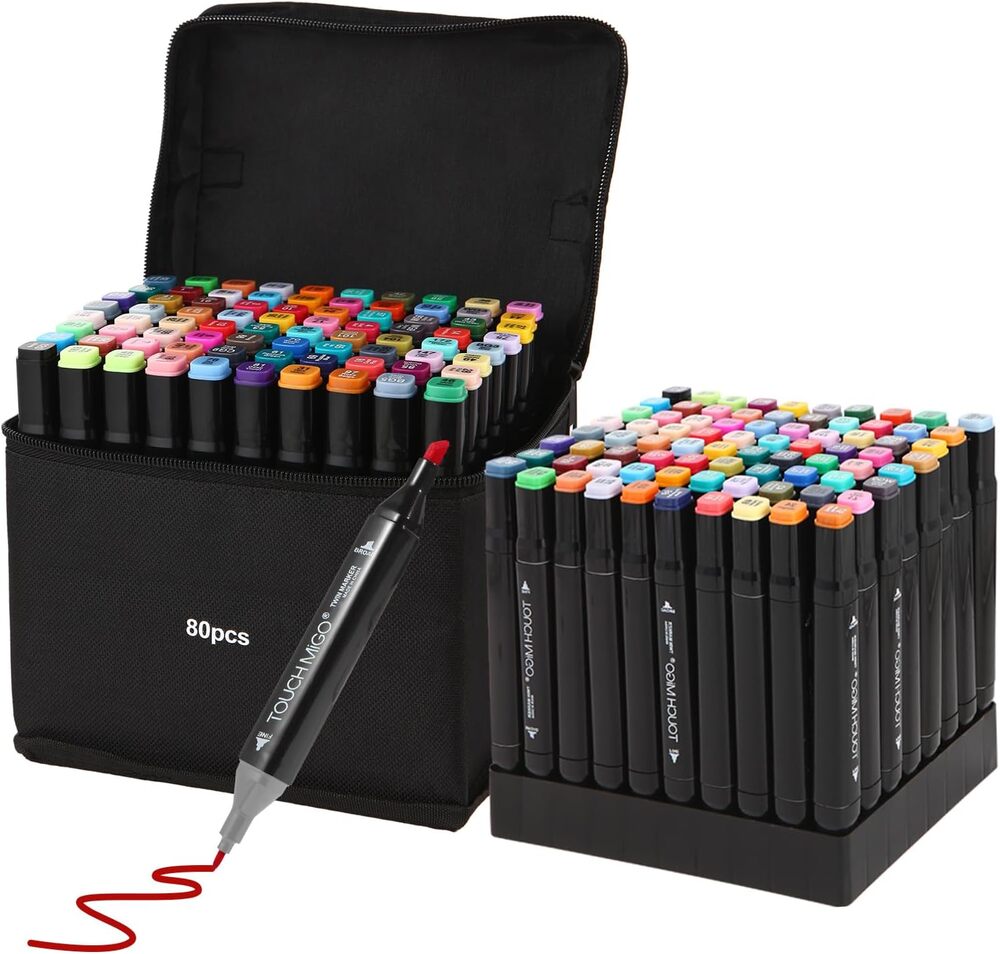 80 Colors Art Markers Pens, Dual Tips Alcohol Markers Set with Base